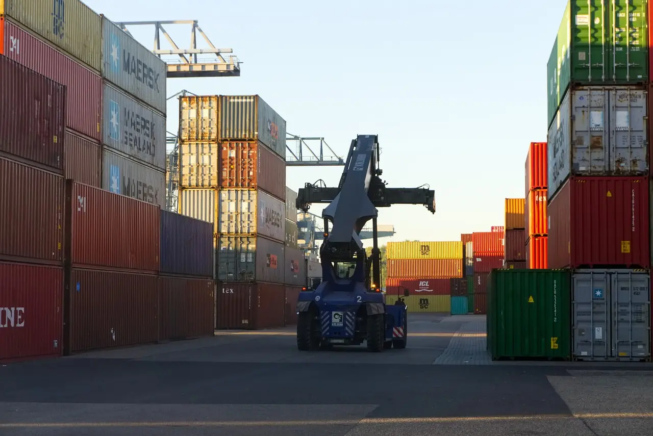 Container port at sunrise