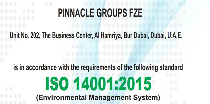 ISO 14001:2015 certified — Environmental Management System